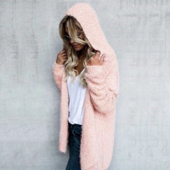 Light Pink Hoodied Cardigan popcorn ultra soft - Picture 3 of 4
